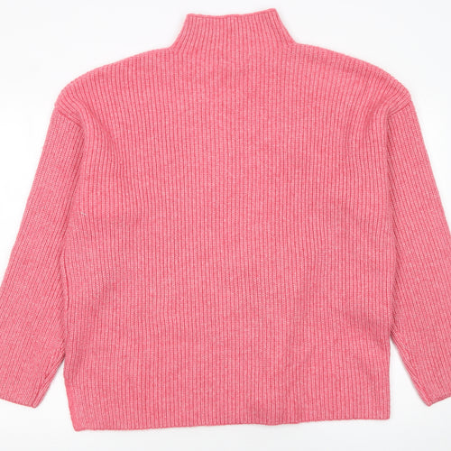 Marks and Spencer Women Pink Mock Neck Ribbed Knit Jumper XL