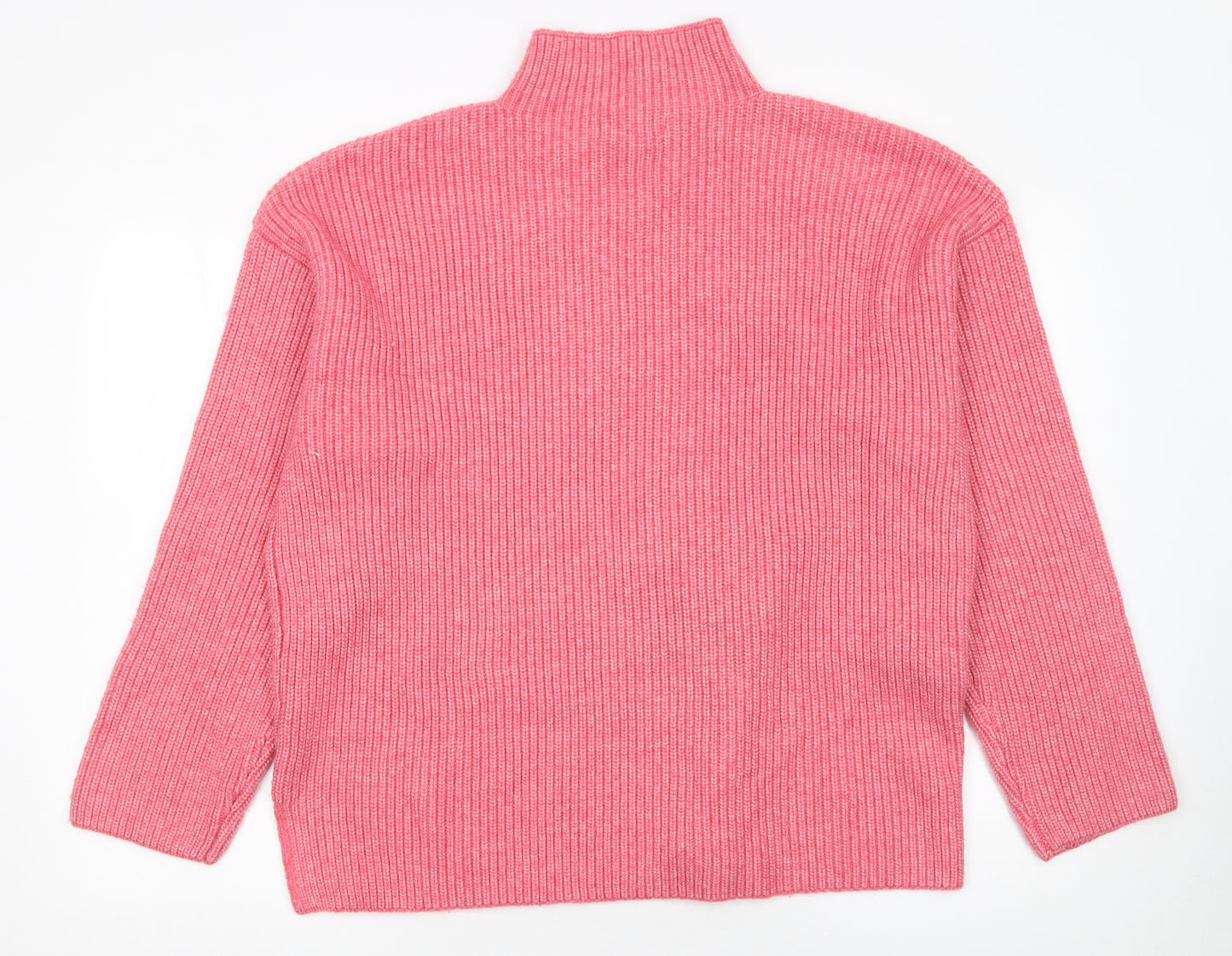 Marks and Spencer Women Pink Mock Neck Ribbed Knit Jumper XL