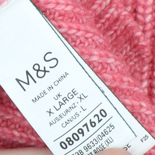 Marks and Spencer Women Pink Mock Neck Ribbed Knit Jumper XL