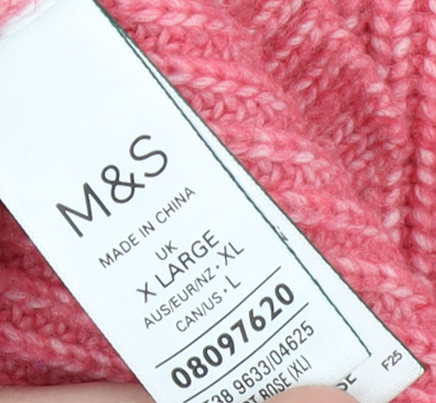 Marks and Spencer Women Pink Mock Neck Ribbed Knit Jumper XL
