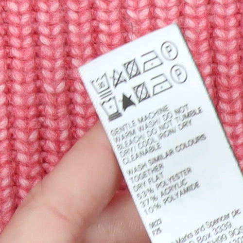 Marks and Spencer Women Pink Mock Neck Ribbed Knit Jumper XL