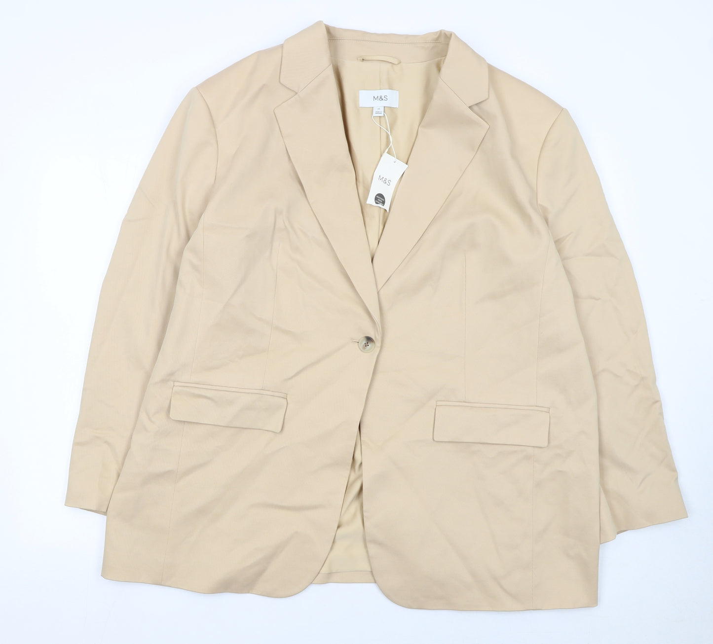 Marks and Spencer Women Beige Blazer Size 22 Single-Breasted Jacket