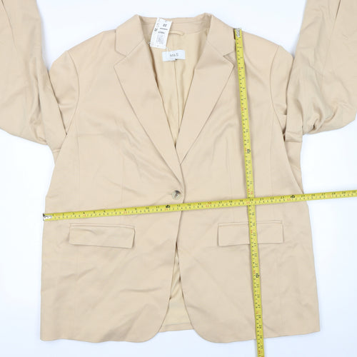 Marks and Spencer Women Beige Blazer Size 22 Single-Breasted Jacket