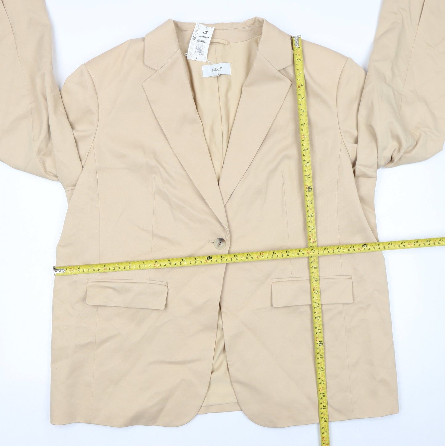 Marks and Spencer Women Beige Blazer Size 22 Single-Breasted Jacket
