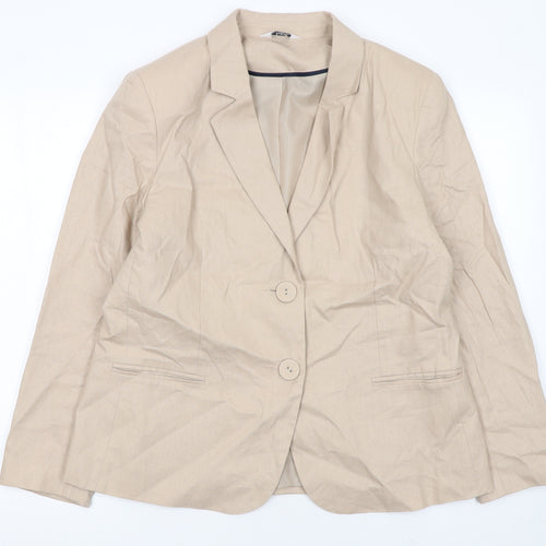Classic Womens Beige Linen Blend Blazer Size 16 Single Breasted