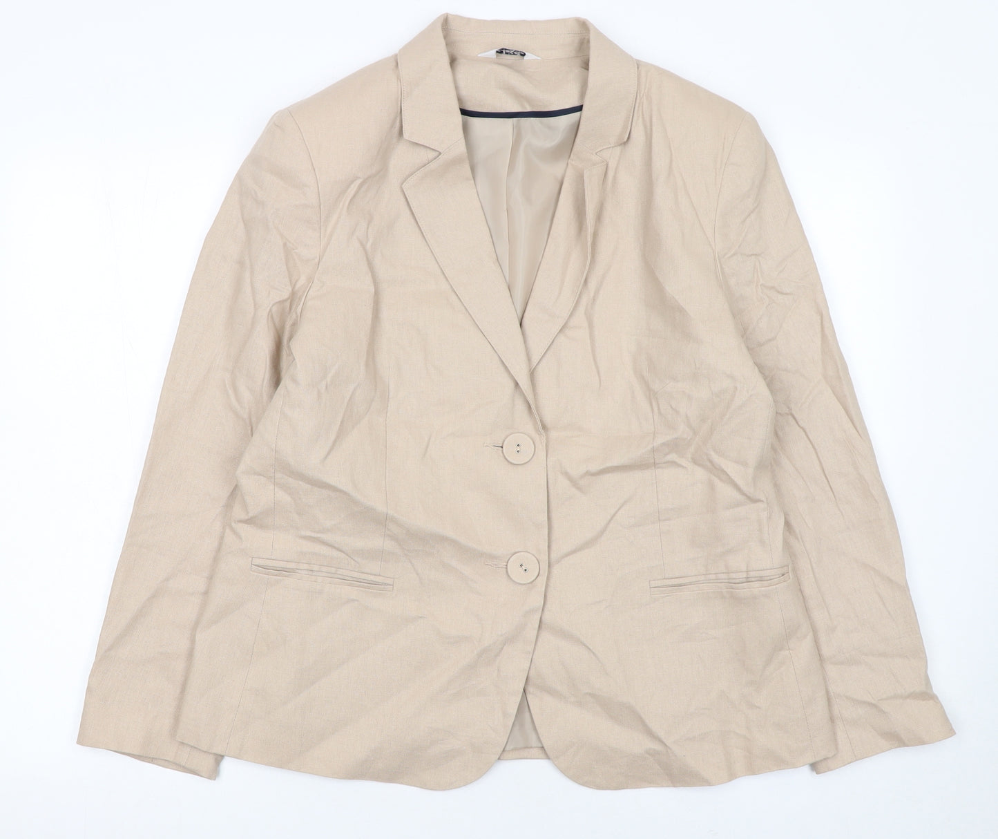 Classic Womens Beige Linen Blend Blazer Size 16 Single Breasted