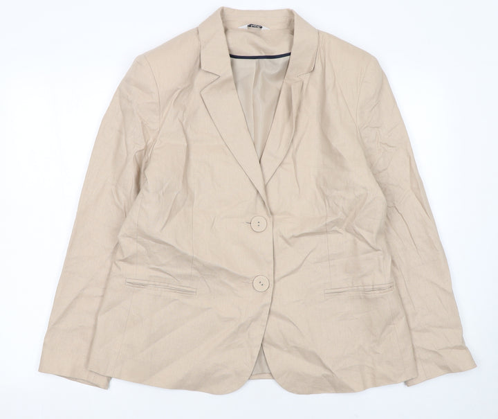 Classic Womens Beige Linen Blend Blazer Size 16 Single Breasted