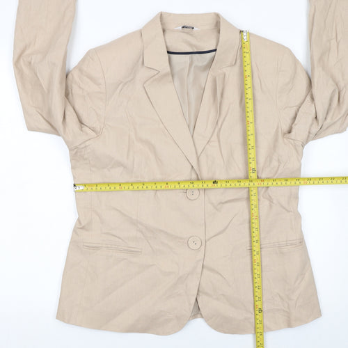 Classic Womens Beige Linen Blend Blazer Size 16 Single Breasted