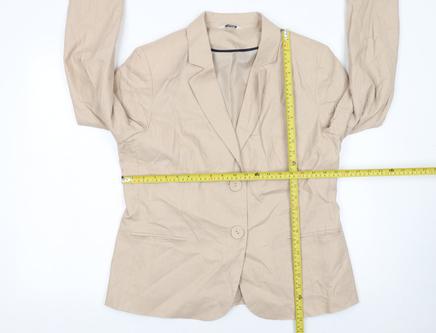 Classic Womens Beige Linen Blend Blazer Size 16 Single Breasted