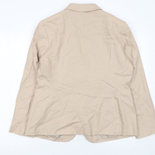 Classic Womens Beige Linen Blend Blazer Size 16 Single Breasted