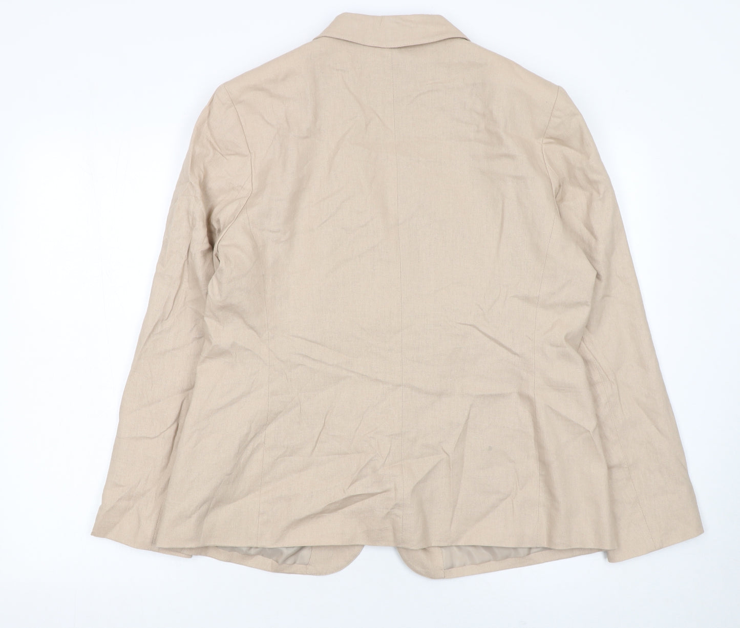 Classic Womens Beige Linen Blend Blazer Size 16 Single Breasted