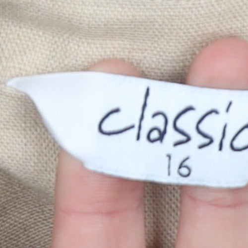 Classic Womens Beige Linen Blend Blazer Size 16 Single Breasted