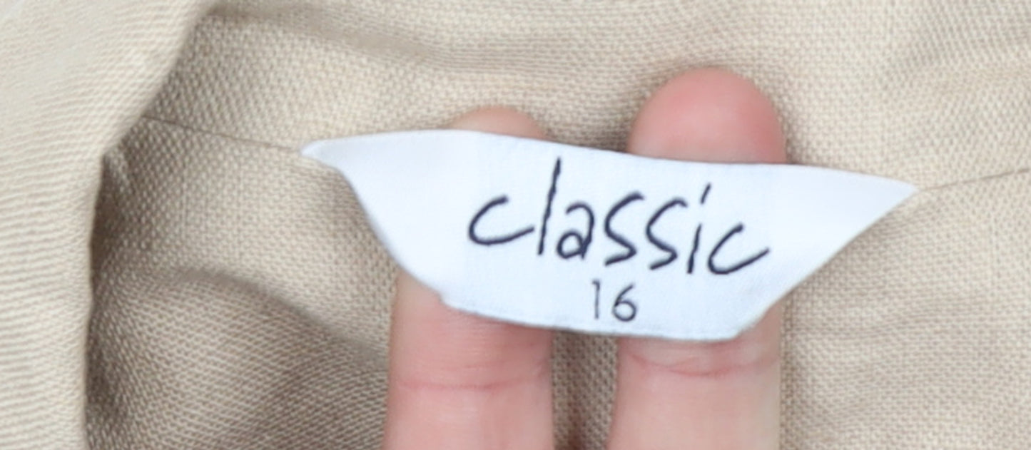 Classic Womens Beige Linen Blend Blazer Size 16 Single Breasted