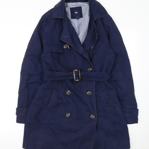 Gap Women's Blue Cotton Trench Coat XS Belted Mid-Length