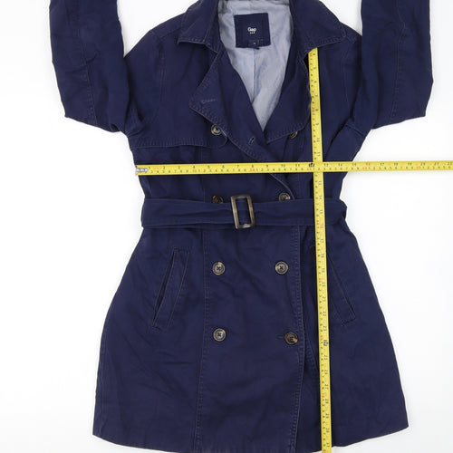 Gap Women's Blue Cotton Trench Coat XS Belted Mid-Length