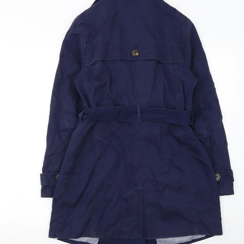 Gap Women's Blue Cotton Trench Coat XS Belted Mid-Length