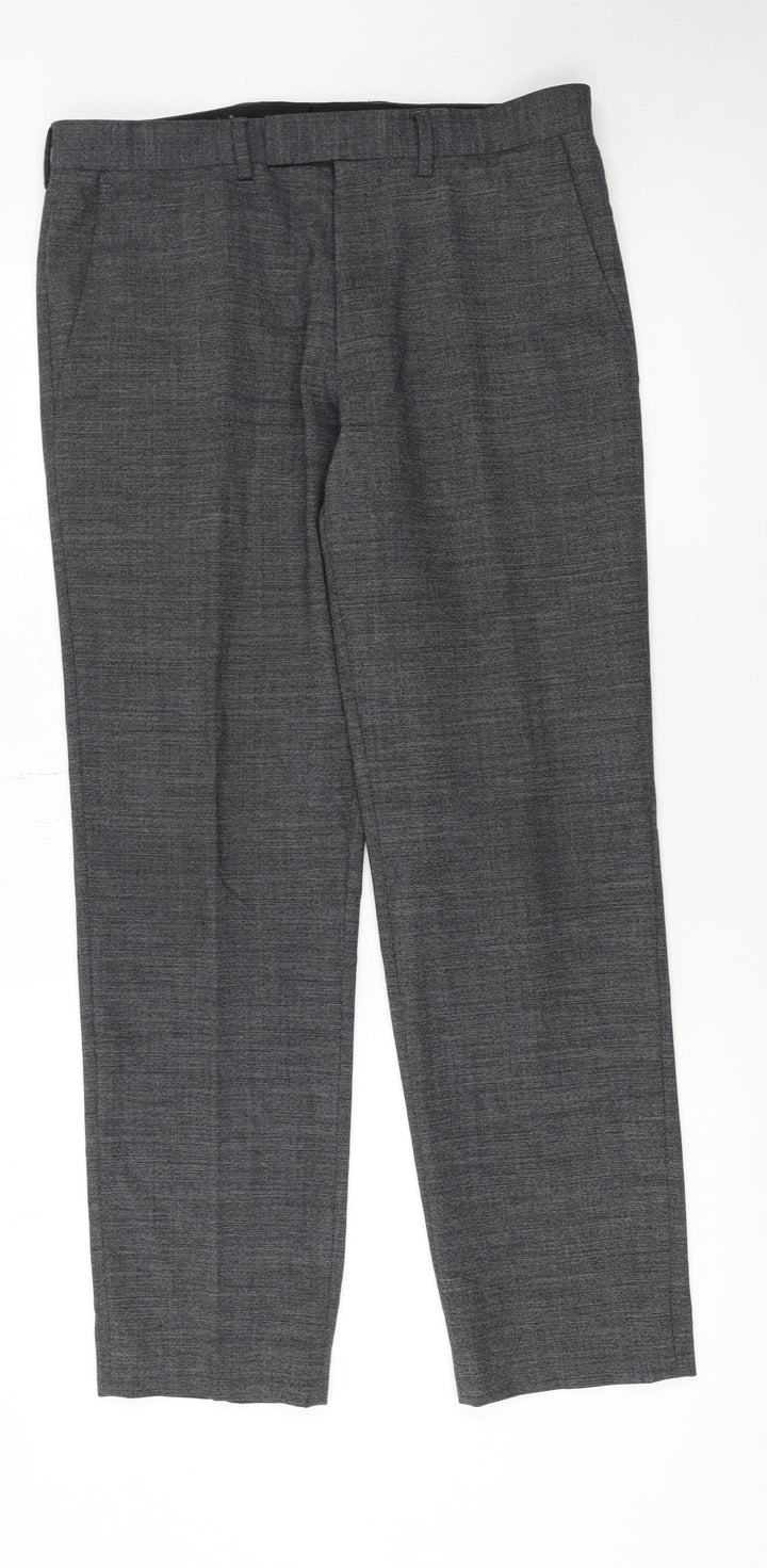 Kin by John Lewis Men's Grey Wool Blend Dress Trousers 32S Regular Fit