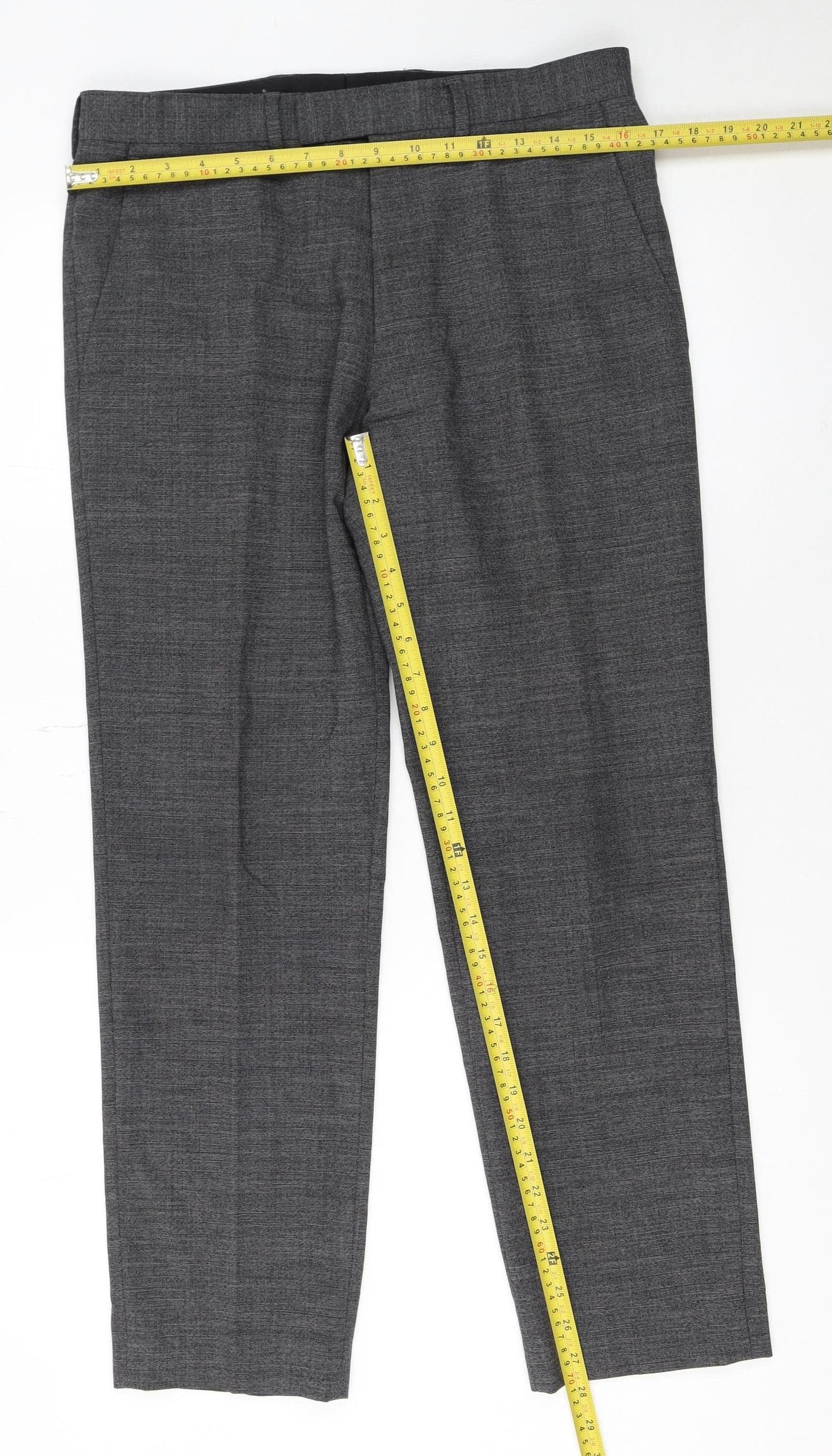 Kin by John Lewis Men's Grey Wool Blend Dress Trousers 32S Regular Fit