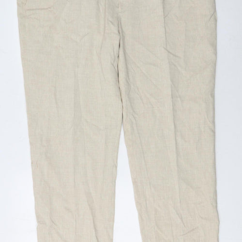 Marks and Spencer Men's Beige Linen Blend Tailored Chino Trousers Size 42 Classic Fit