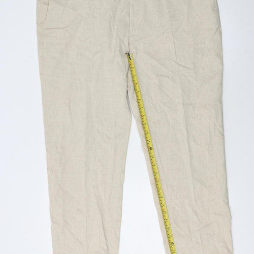 Marks and Spencer Men's Beige Linen Blend Tailored Chino Trousers Size 42 Classic Fit