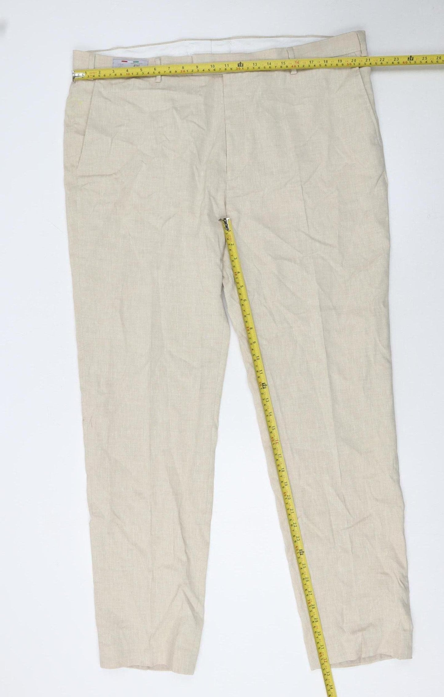 Marks and Spencer Men's Beige Linen Blend Tailored Chino Trousers Size 42 Classic Fit