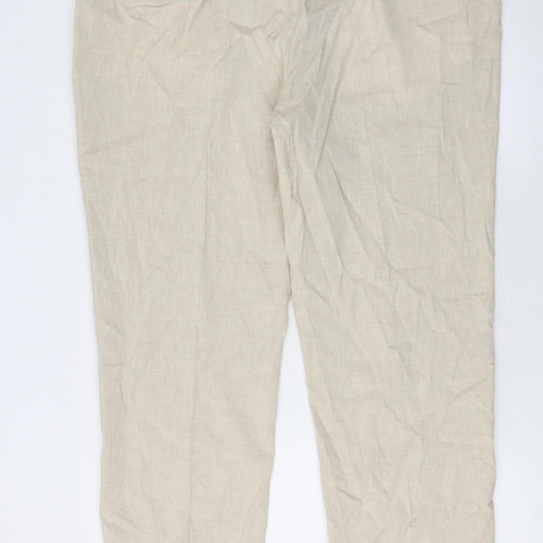 Marks and Spencer Men's Beige Linen Blend Tailored Chino Trousers Size 42 Classic Fit