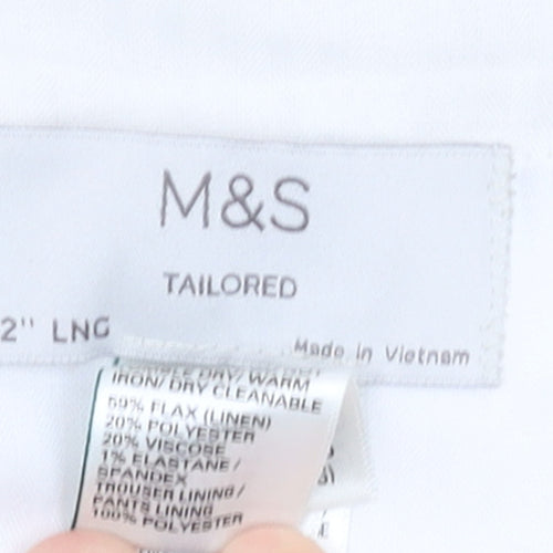 Marks and Spencer Men's Beige Linen Blend Tailored Chino Trousers Size 42 Classic Fit