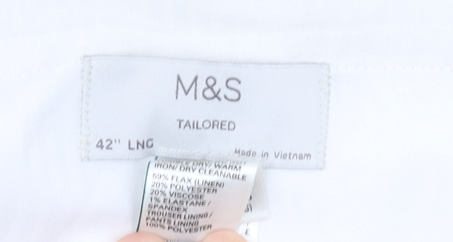 Marks and Spencer Men's Beige Linen Blend Tailored Chino Trousers Size 42 Classic Fit