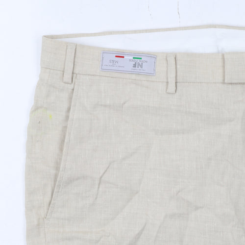 Marks and Spencer Men's Beige Linen Blend Tailored Chino Trousers Size 42 Classic Fit