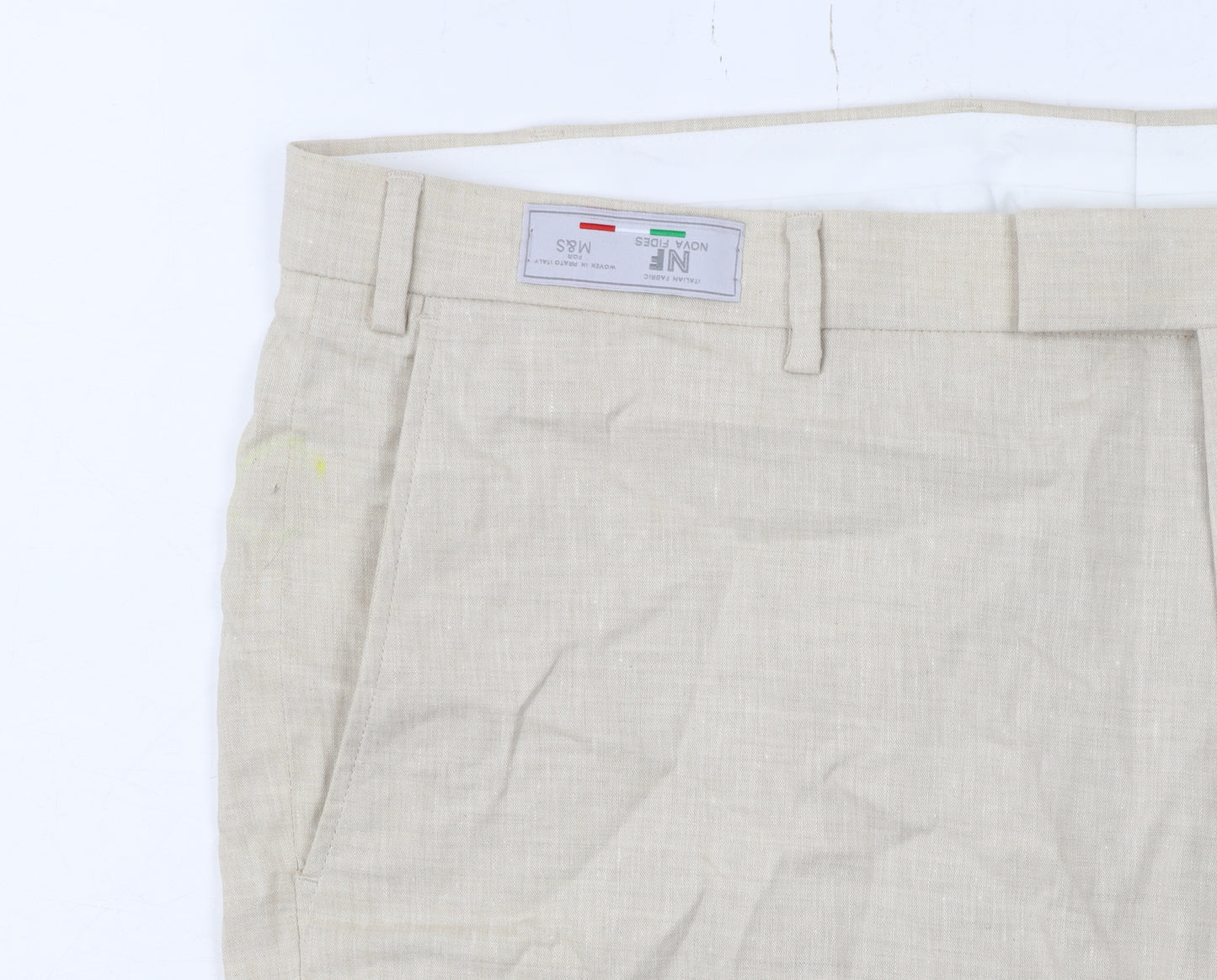 Marks and Spencer Men's Beige Linen Blend Tailored Chino Trousers Size 42 Classic Fit
