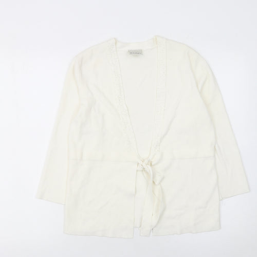 Eastex Women Ivory Size 10 Tie Front Long Sleeve Cardigan