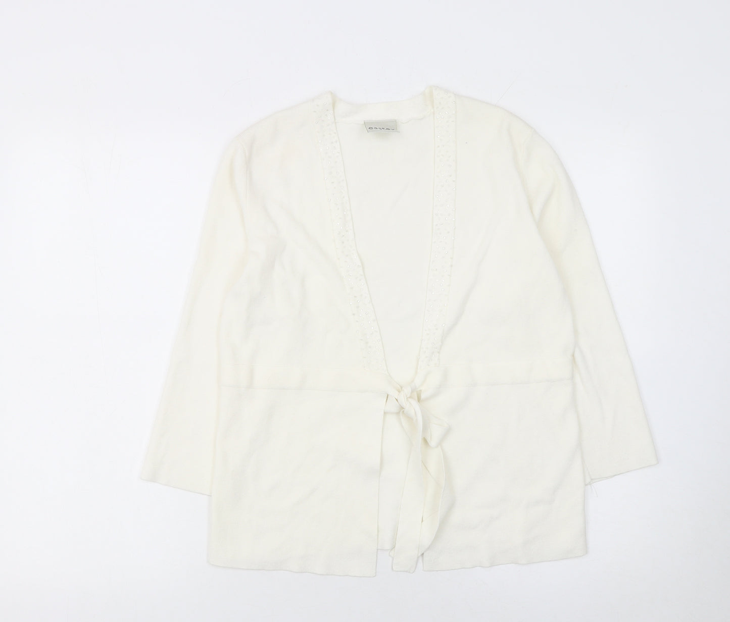 Eastex Women Ivory Size 10 Tie Front Long Sleeve Cardigan