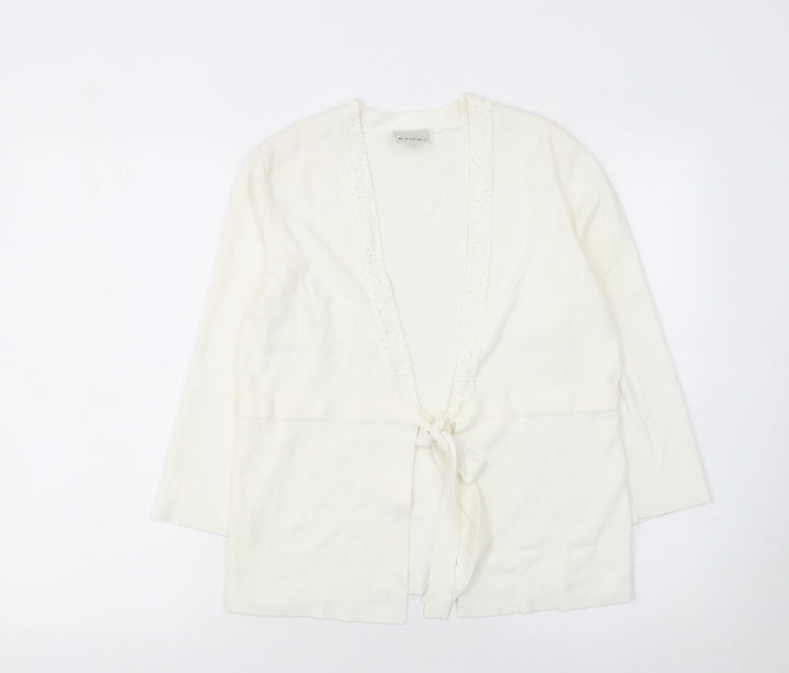 Eastex Women Ivory Size 10 Tie Front Long Sleeve Cardigan