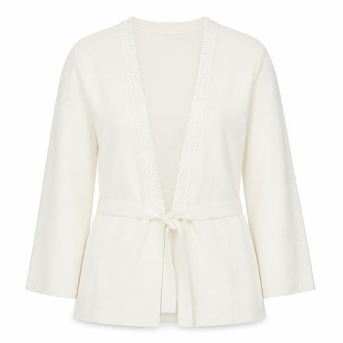 Eastex Women Ivory Size 10 Tie Front Long Sleeve Cardigan