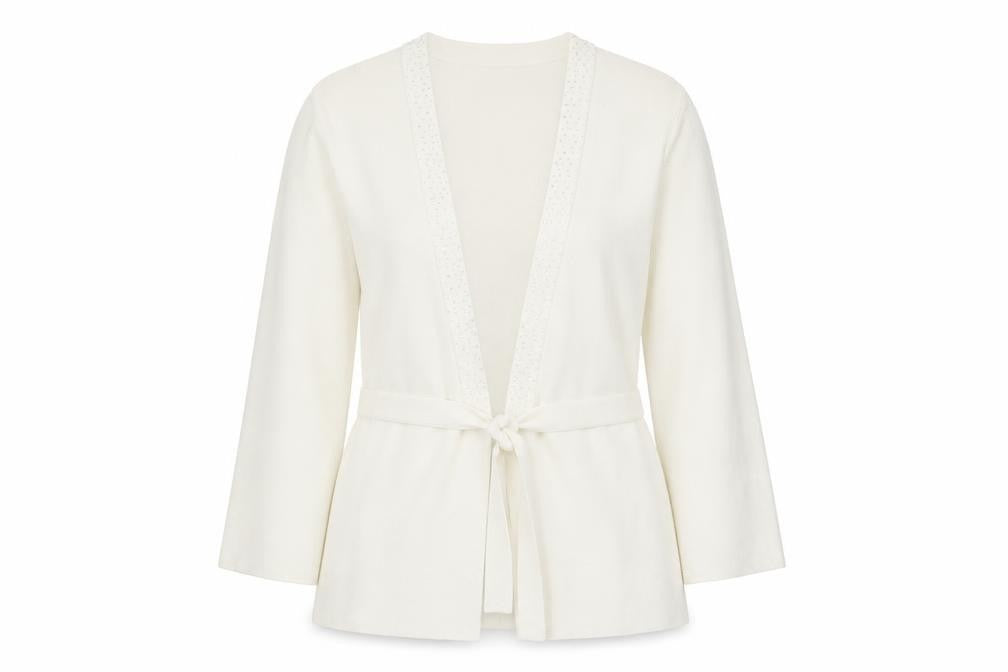 Eastex Women Ivory Size 10 Tie Front Long Sleeve Cardigan