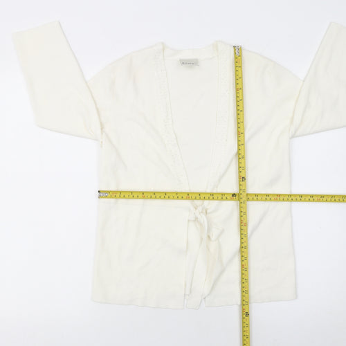 Eastex Women Ivory Size 10 Tie Front Long Sleeve Cardigan