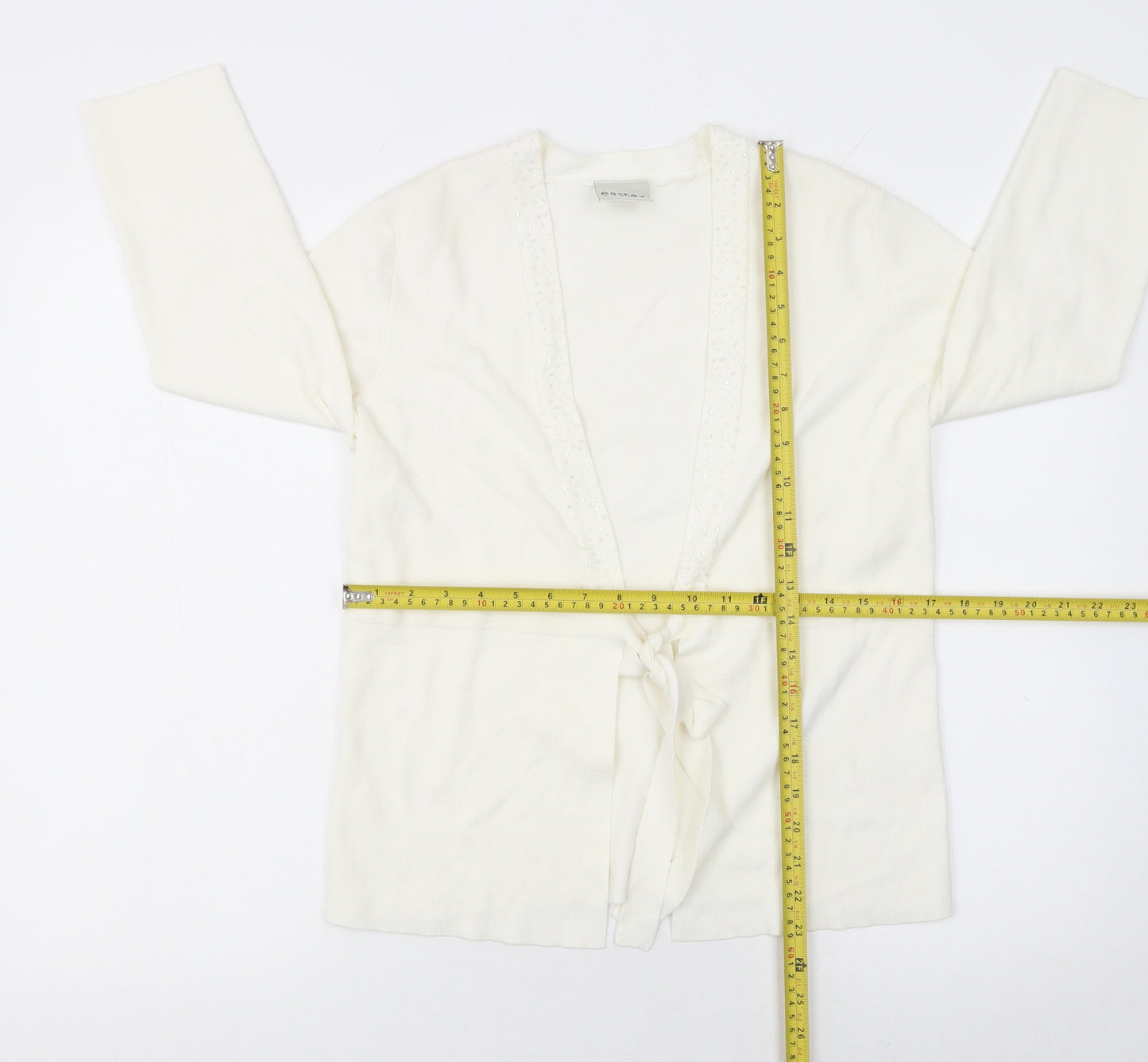 Eastex Women Ivory Size 10 Tie Front Long Sleeve Cardigan