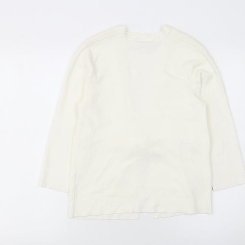 Eastex Women Ivory Size 10 Tie Front Long Sleeve Cardigan