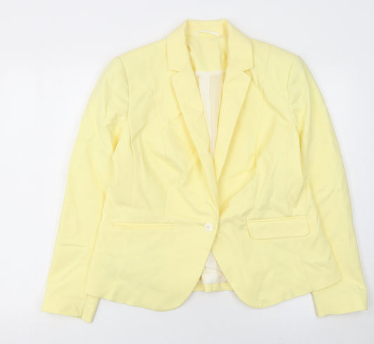 Marks and Spencer Women Yellow Blazer Jacket Size 16 Notch Lapel Single-Breasted
