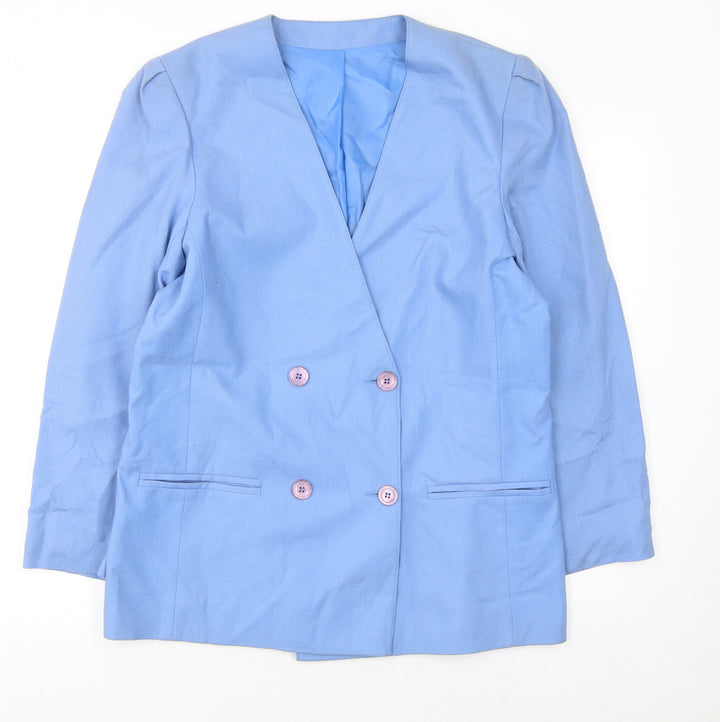 Principles Women Blue Double-Breasted Blazer Size 12 Classic Lined Jacket