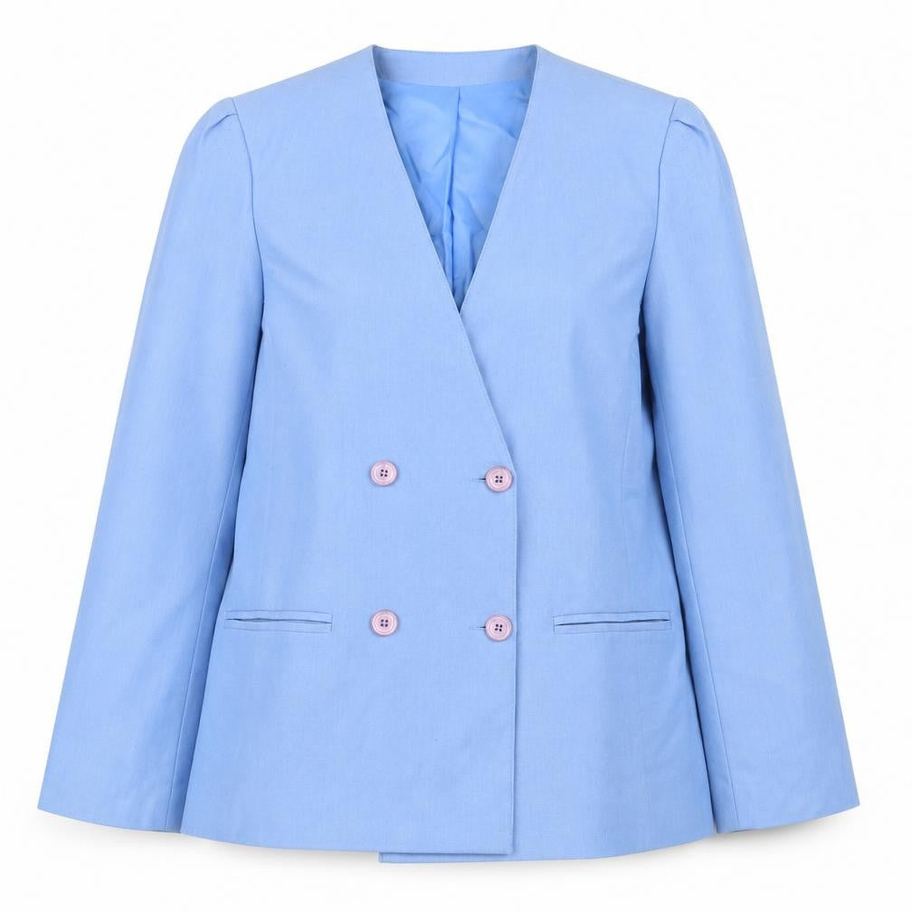 Front view of Principles Women Blue Double-Breasted Blazer, size 12, Classic Lined Jacket
