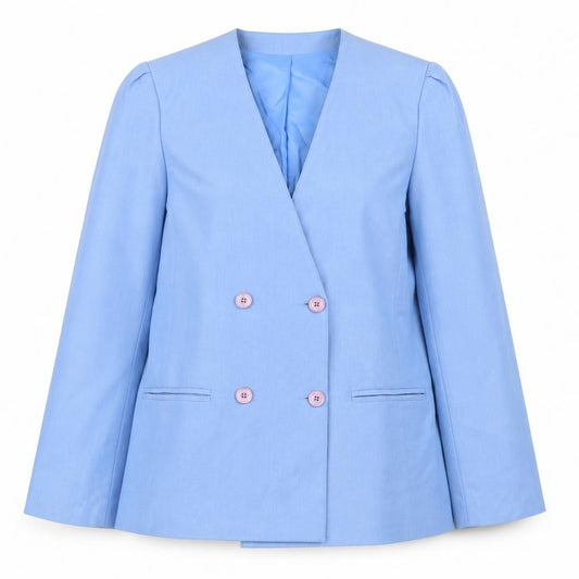 Front view of Principles Women Blue Double-Breasted Blazer, size 12, Classic Lined Jacket