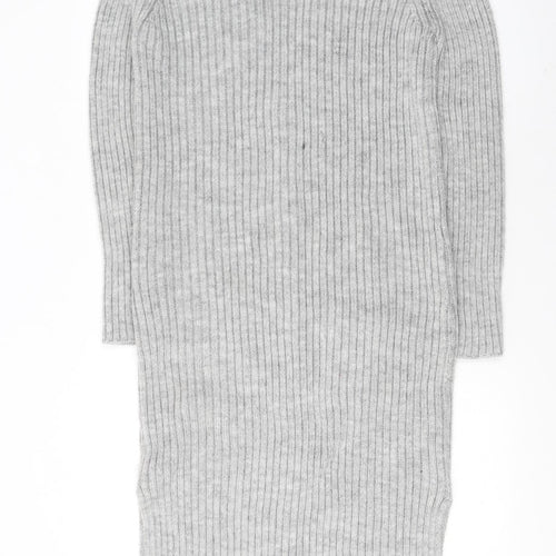 Next Womens Grey Ribbed Knit Longline V-Neck Cardigan M