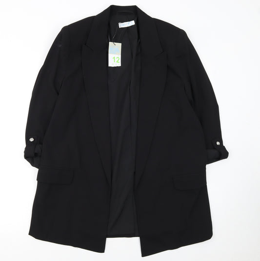 Primark Women Black Longline Blazer Jacket Size 12 Regular Fit