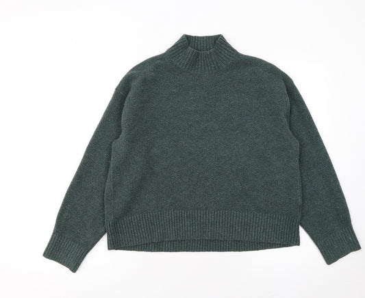 Uniqlo Women's Green Mock Neck Wool Blend Jumper Size M