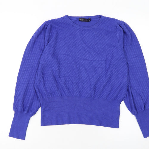 Marks and Spencer Women Blue Viscose Knit Puff Sleeve Jumper Size 16