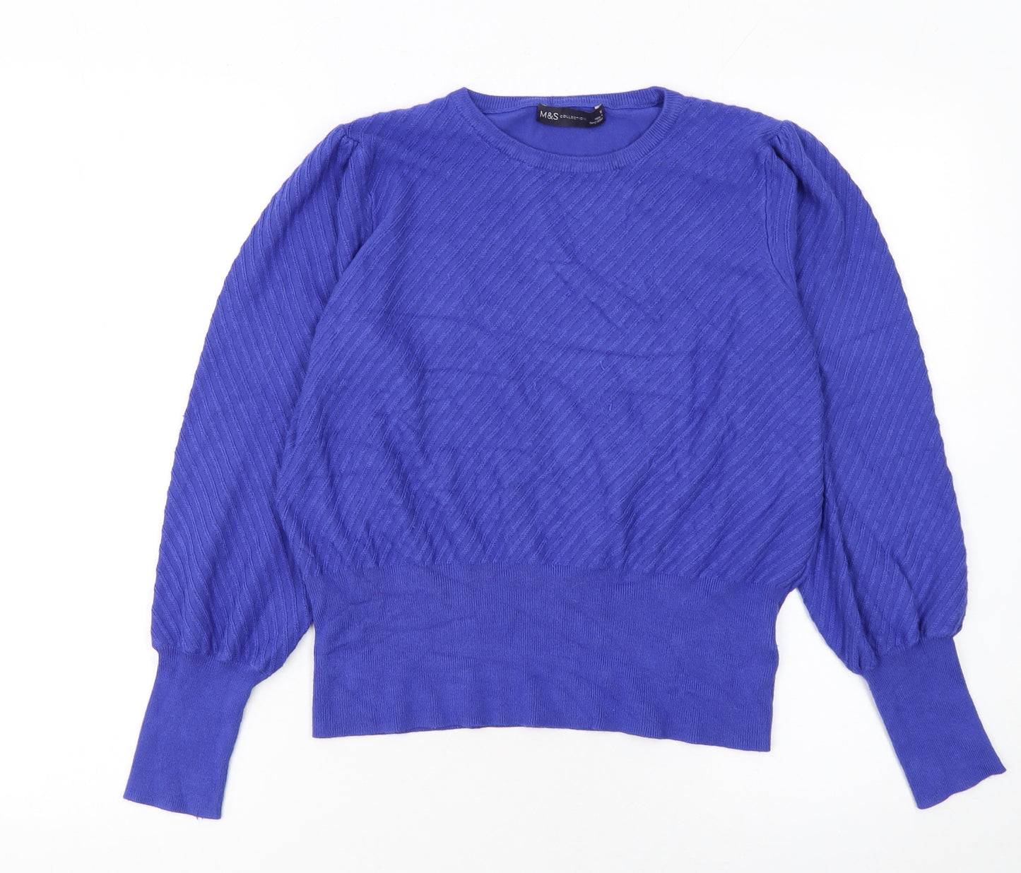 Marks and Spencer Women Blue Viscose Knit Puff Sleeve Jumper Size 16