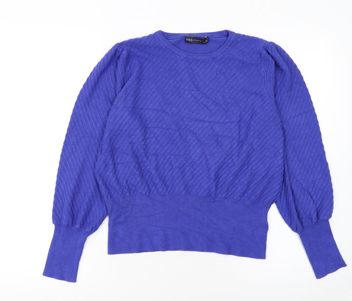 Marks and Spencer Women Blue Viscose Knit Puff Sleeve Jumper Size 16