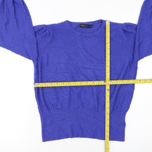 Marks and Spencer Women Blue Viscose Knit Puff Sleeve Jumper Size 16