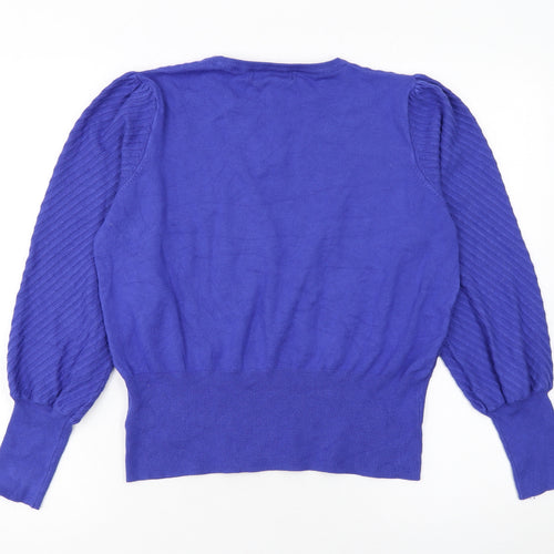 Marks and Spencer Women Blue Viscose Knit Puff Sleeve Jumper Size 16